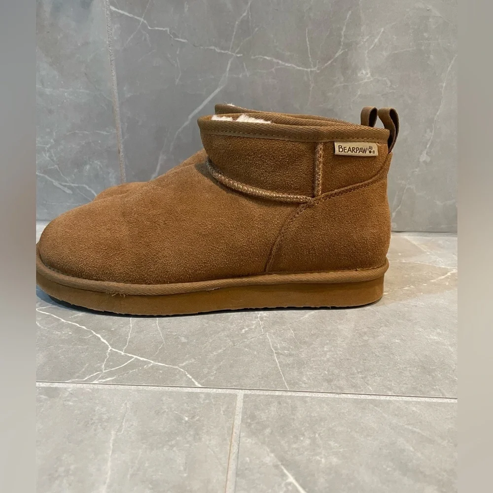 BearPaw Kiara Chestnut Suede Short Shearling Boots